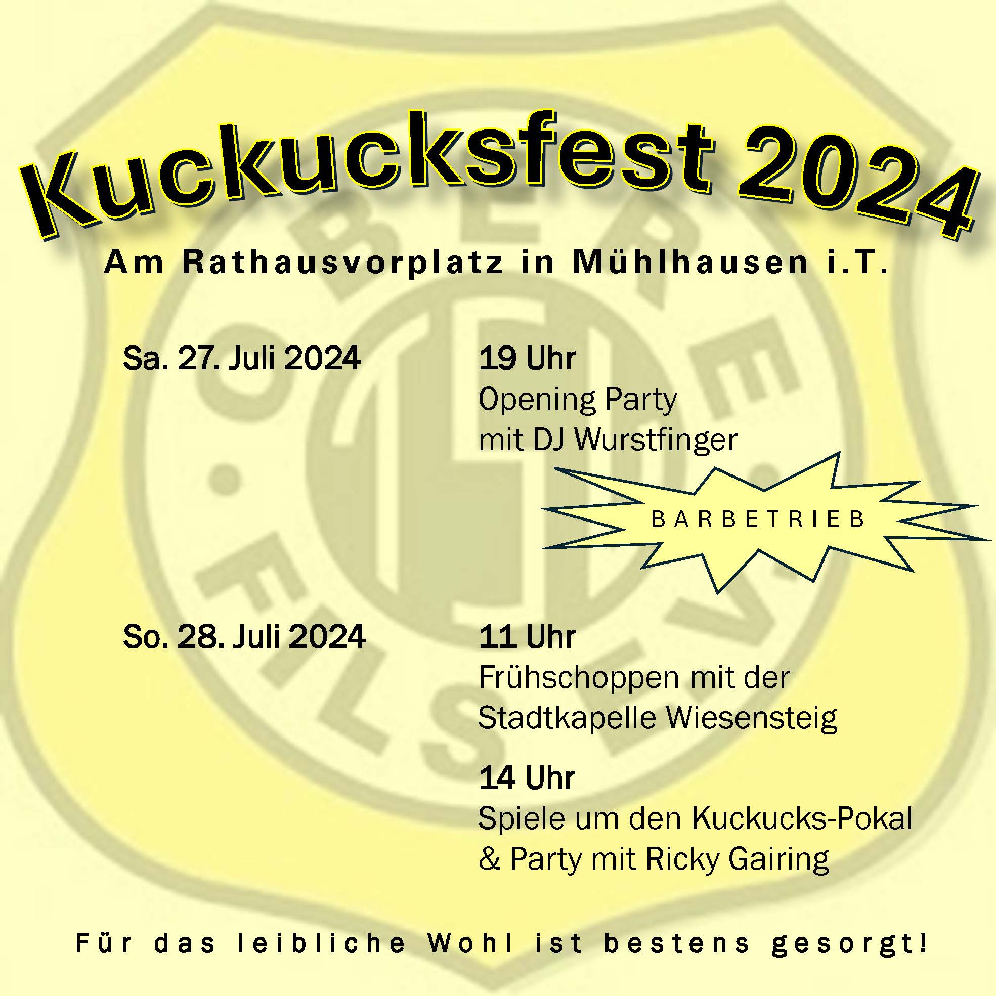 Einladungsplakat des TSV Obere Fils zum Kuckucksfest in Mühlhausen im Täle am 27. und 28.Juli 2024